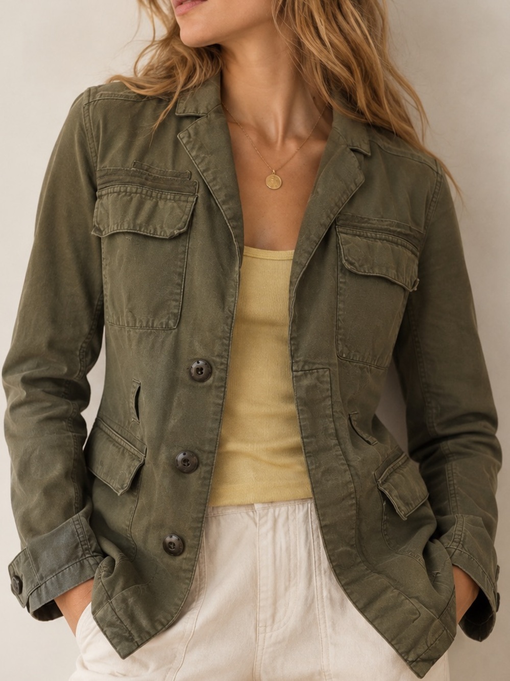 Elizabeth and James Green Military Utility Blazer Jacket Small